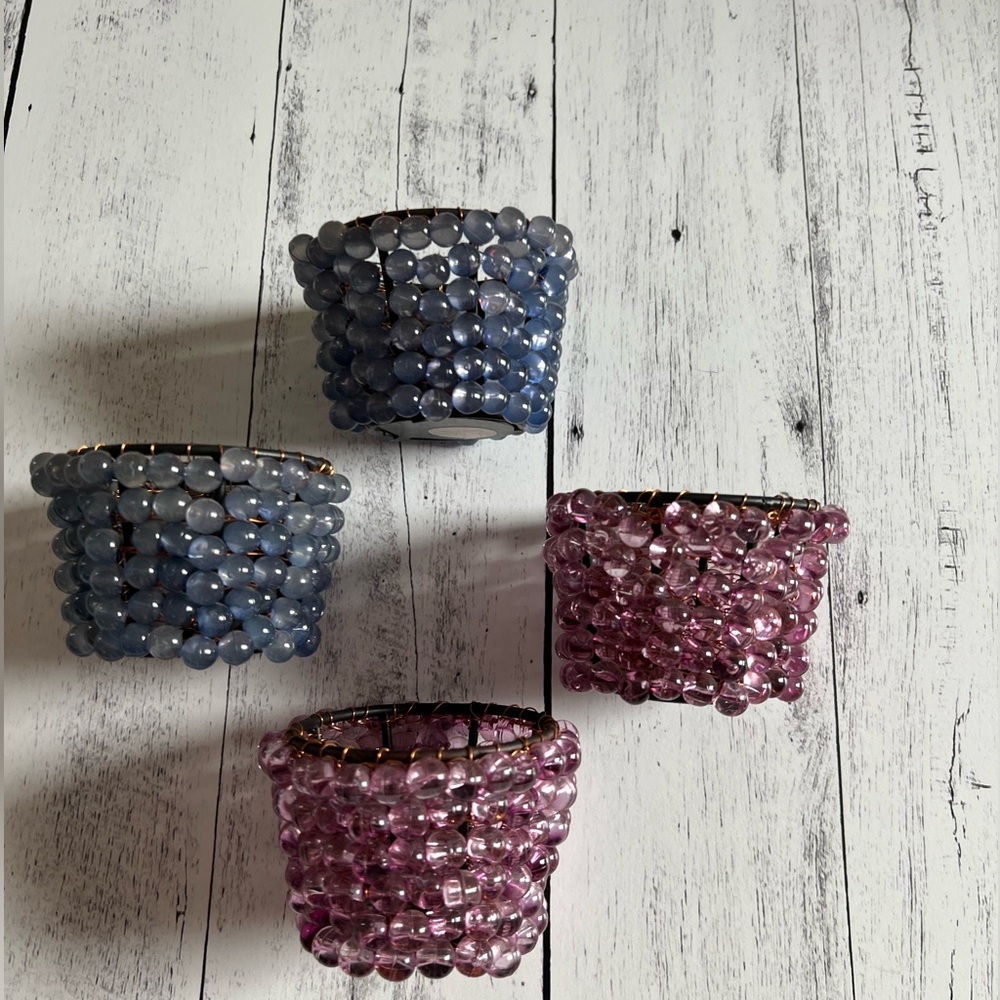 Elegant Beaded Candle Holders - Pink and Blue